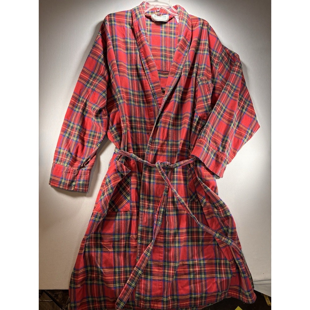 VTG Mens L.L. Bean Red Tartan Plaid  Cotton Robe Pockets SZ L-XXL? READ DESCRIPT